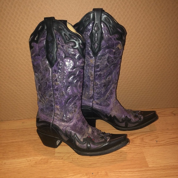 Corral purple & black boots Swarovski crystalized LIKE NEW - Specialty Item - - Picture 1 of 16